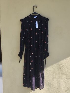 Bohoo Black Transparent Maxi Dress with Pink Floral Print Style Coachella